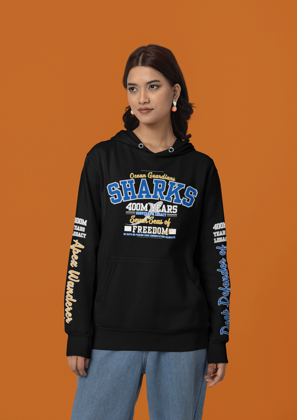Hooded Sweatshirt Ocean Marine Awareness - Sharks