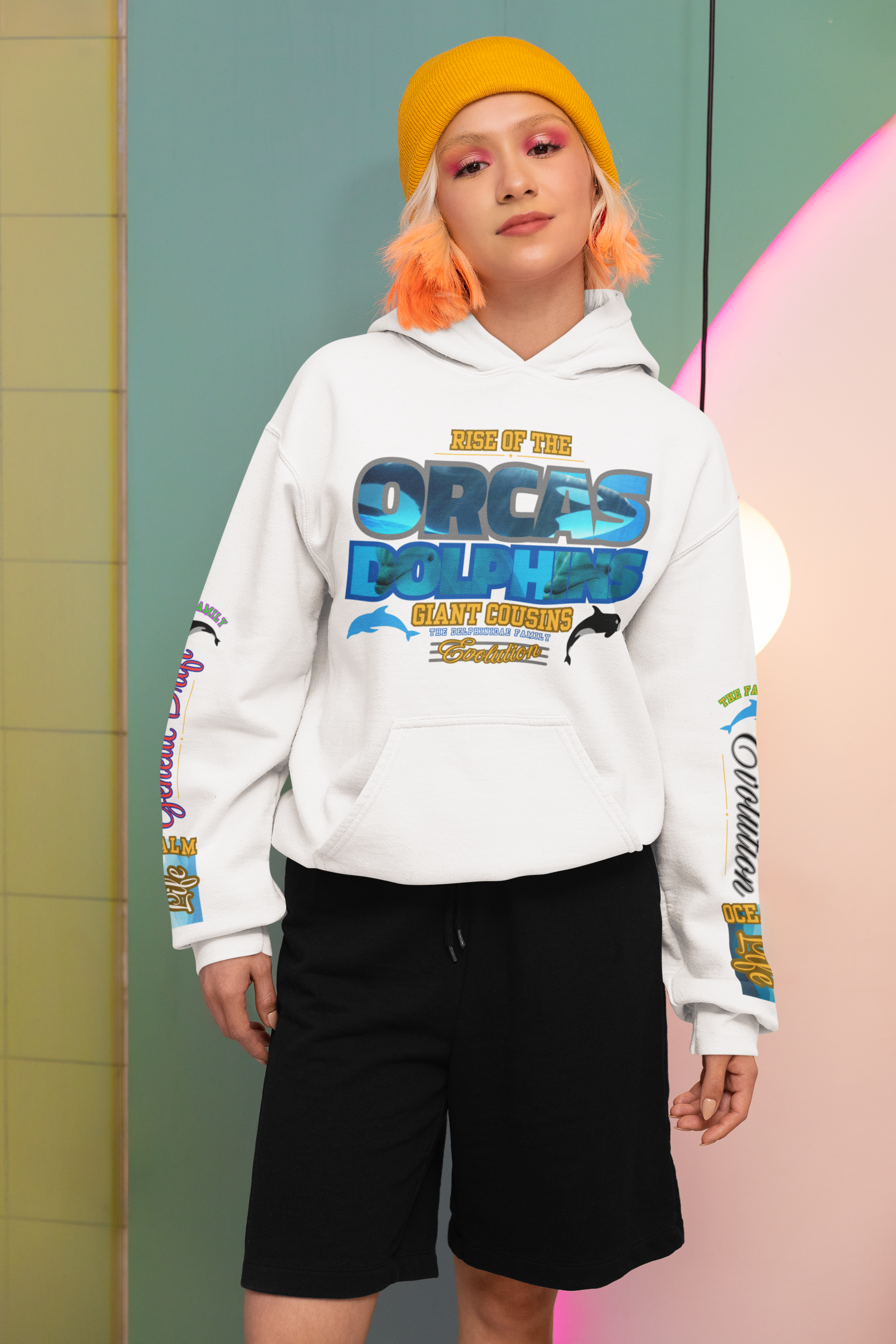 Ocean Marine Awareness Hooded Sweatshirt - Orcas & Dolphins