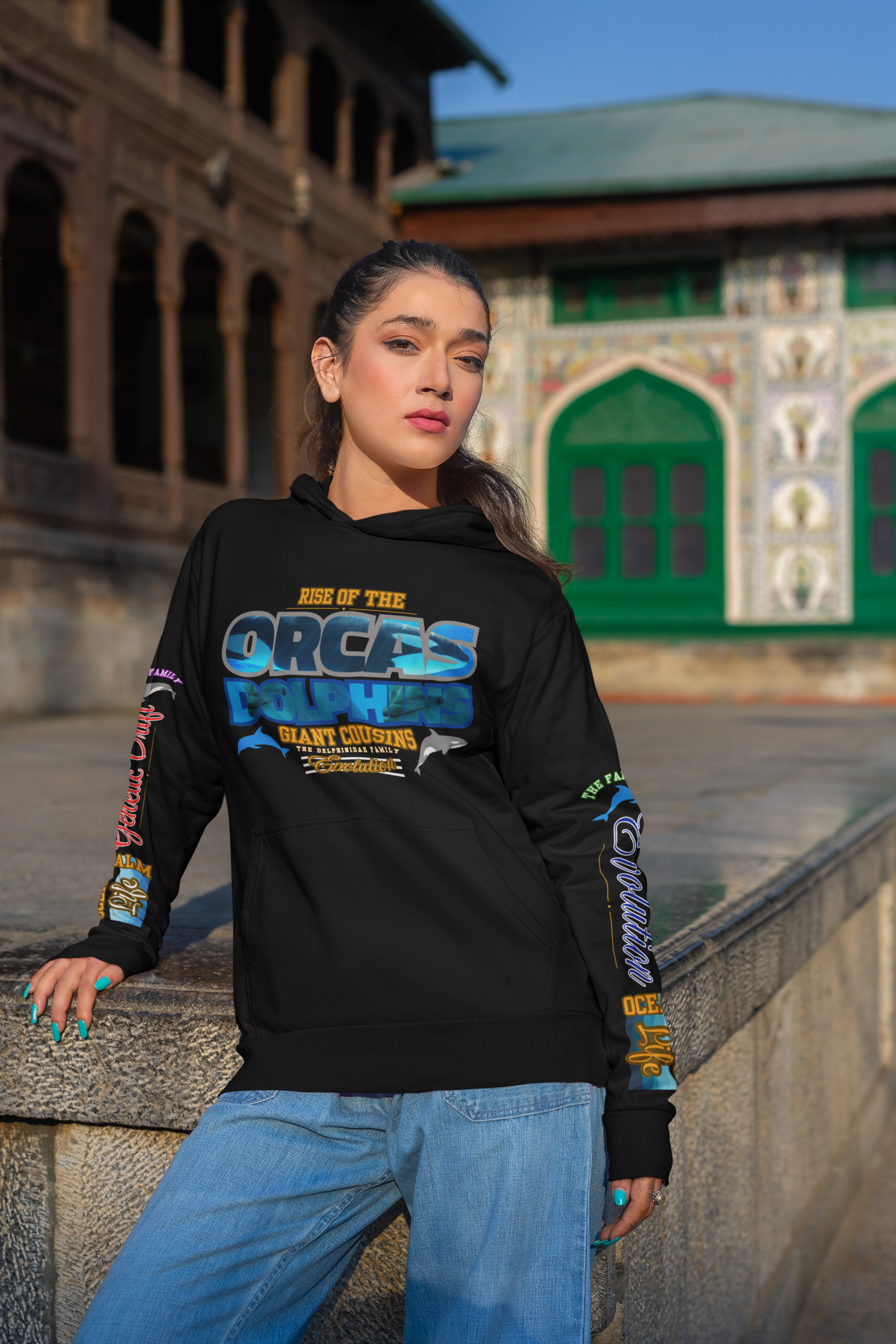 Ocean Marine Awareness Hooded Sweatshirt - Orcas & Dolphins