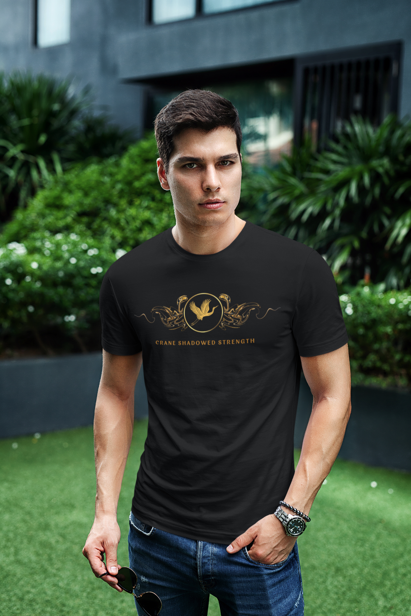 Empowering T-shirt - Zen Crane Collection Black Strength
