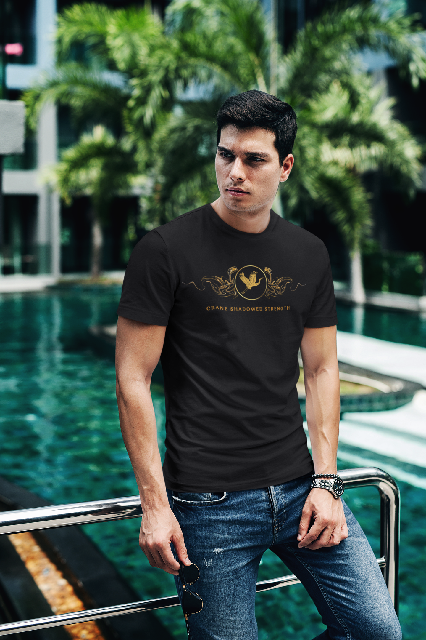 Empowering T-shirt - Zen Crane Collection Black Strength