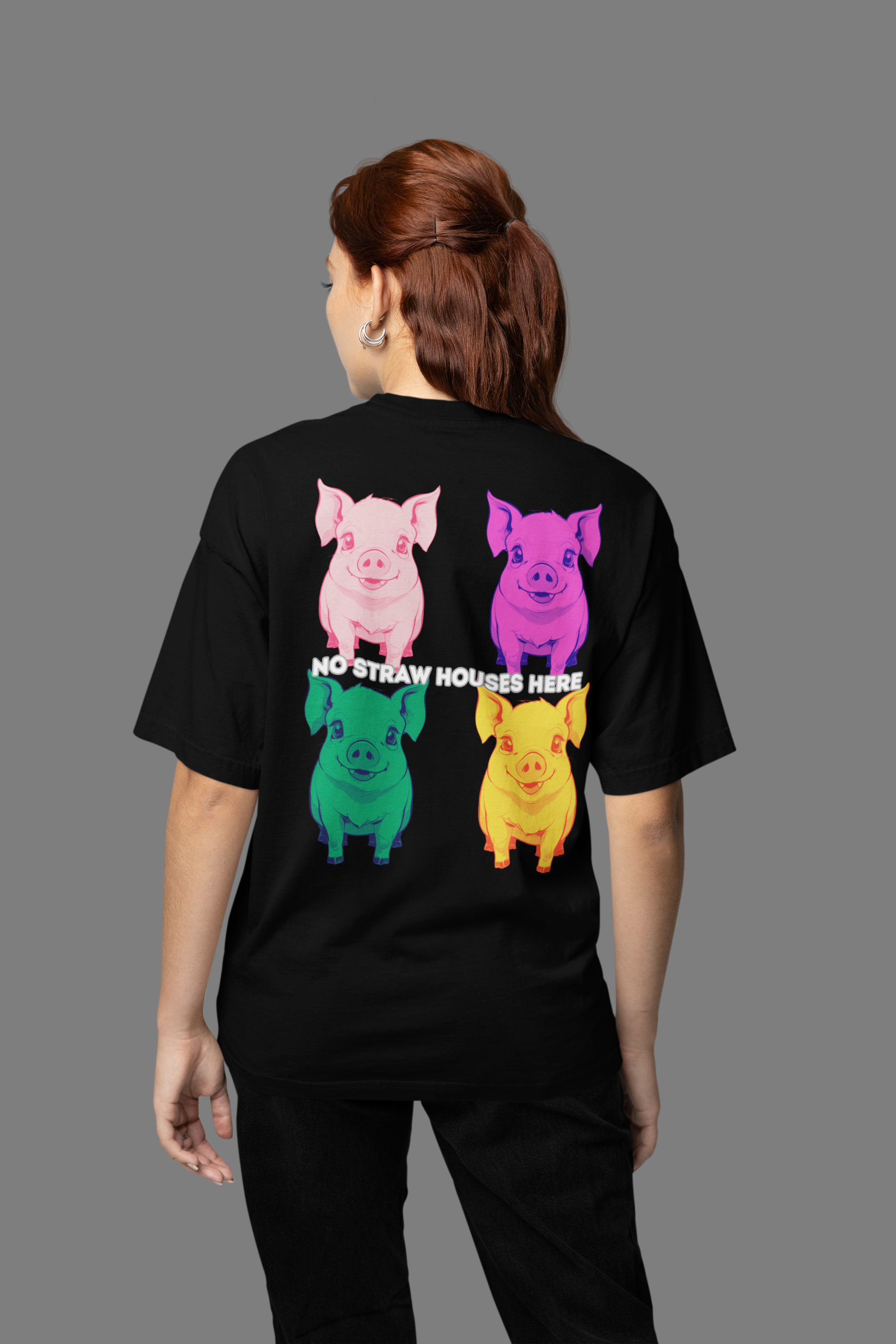 Anime Design Oversize T-shirt - 4tified Swines Collection - No Straw Houses Here