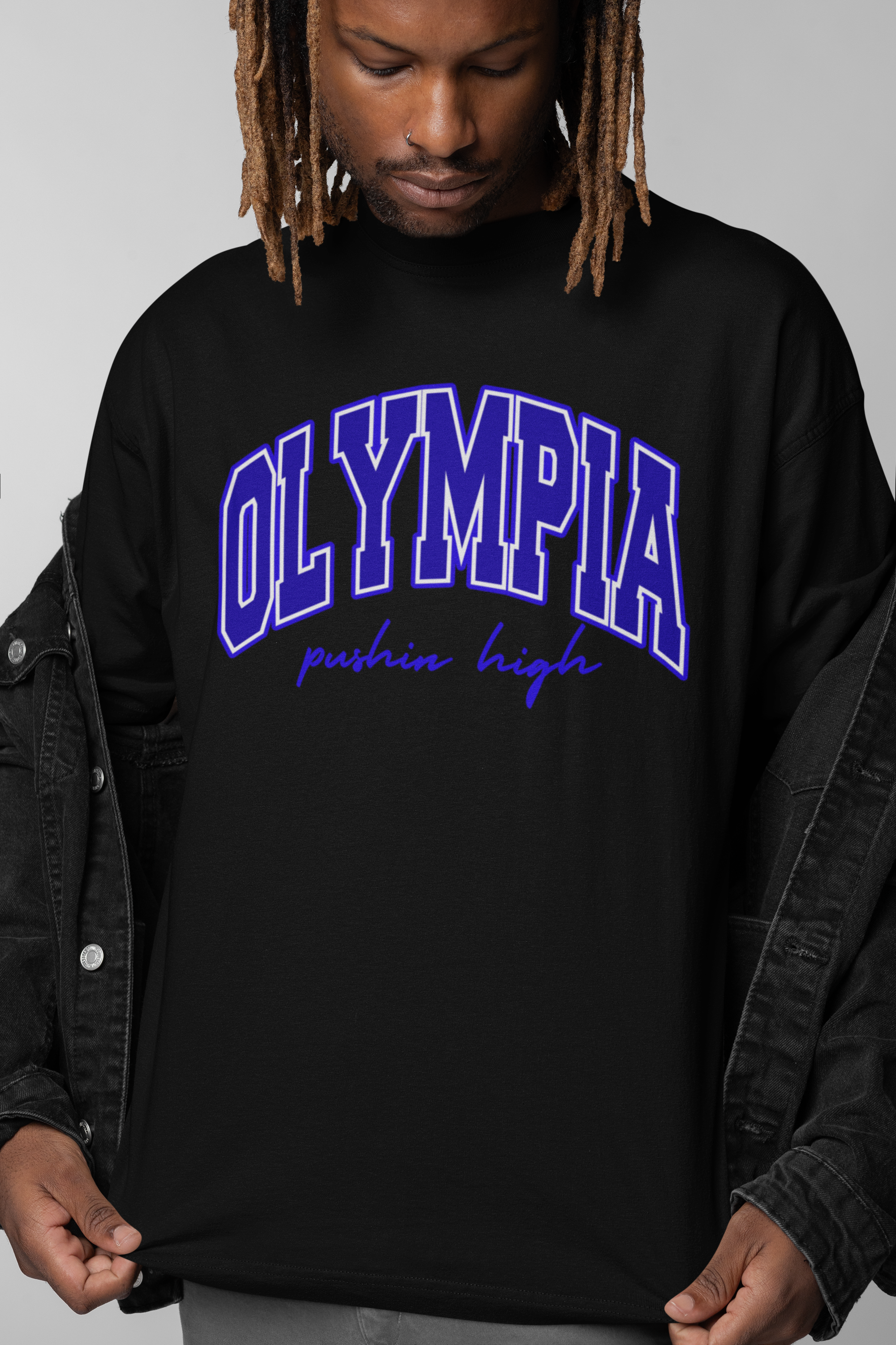 Higher Ground Blue Box-Tee Line - Olympia Pushin High