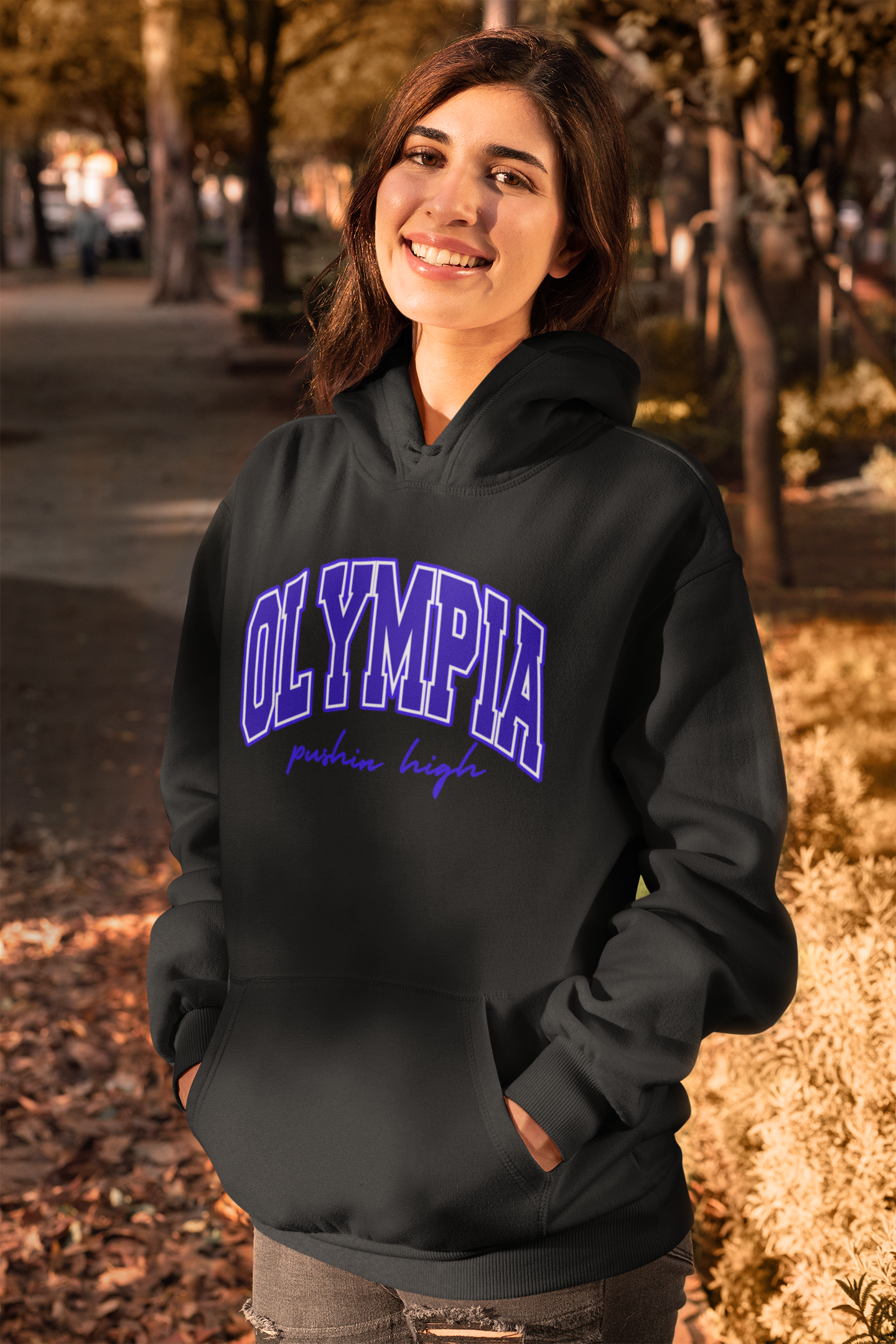Higher Ground Blue Hoodie Line - Olympia Pushin High