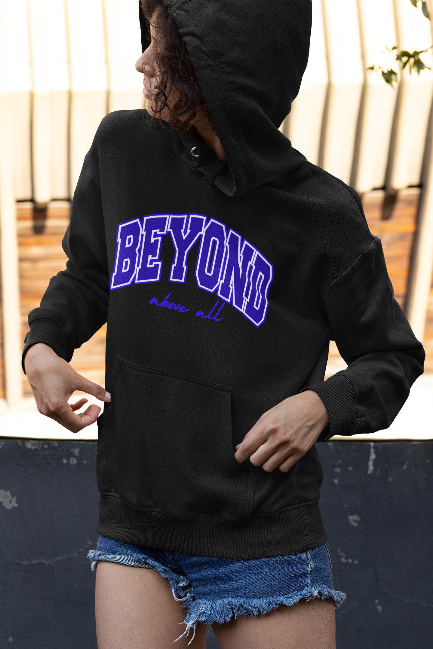 Higher Ground Blue Hoodie Line - Beyond Above All