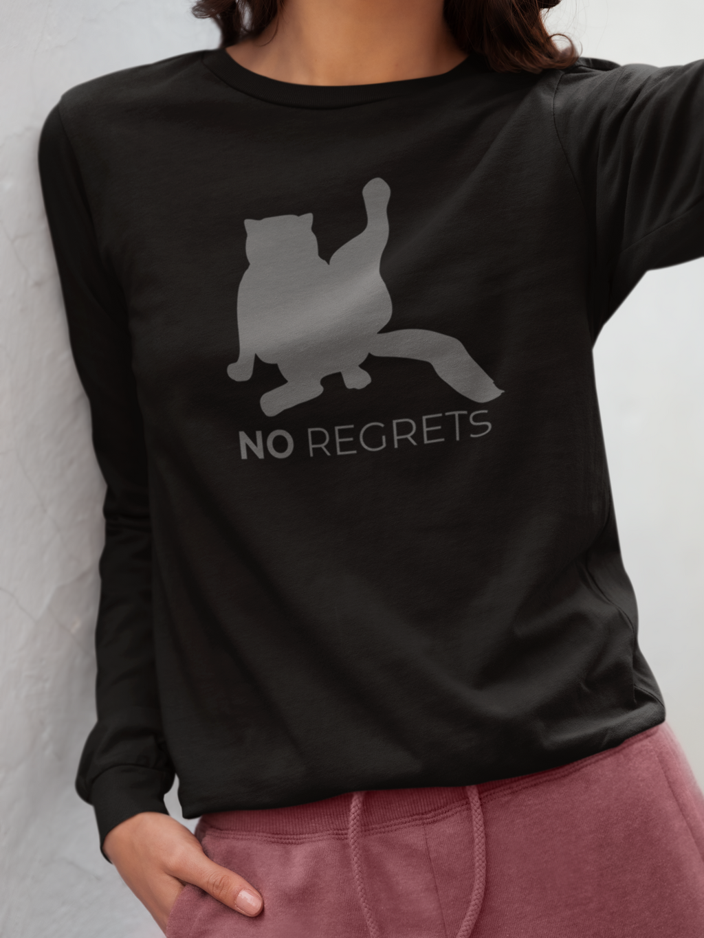 Animal Attitude Long Sleeve T-shirt - No Regrets Cat