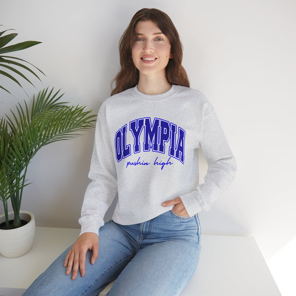 Higher Ground Blue Sweatshirt Line - Olympia Pushin High