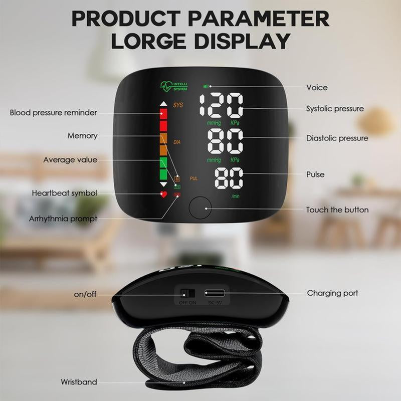 Wrist BP Monitor Touch Screen Display 99X2 Reading Memory Storage Adjustable Health Monitoring Cuff