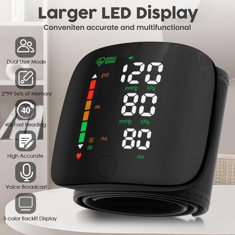 Wrist BP Monitor Touch Screen Display 99X2 Reading Memory Storage Adjustable Health Monitoring Cuff
