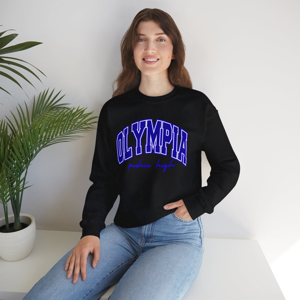 Higher Ground Blue Sweatshirt Line - Olympia Pushin High