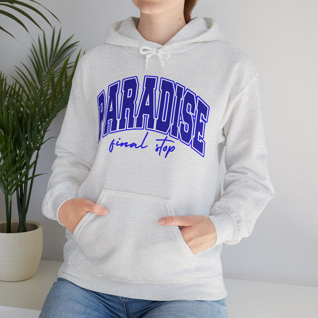 Higher Ground Blue Hoodie Line - Paradise Final Stop