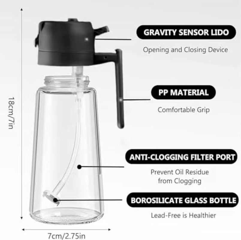 Olive Oil Dispenser Sprayer 16Oz Premium Glass Bottle Kitchen Cooking Air Fryer Food Grade Oil Control