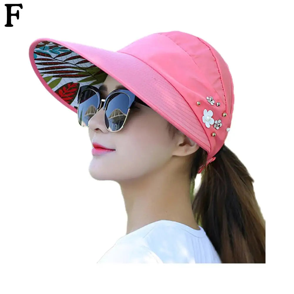 Fashion Summer Sun Hat Wide Brim Foldable Anti-UV Beach Visor Women's Caps