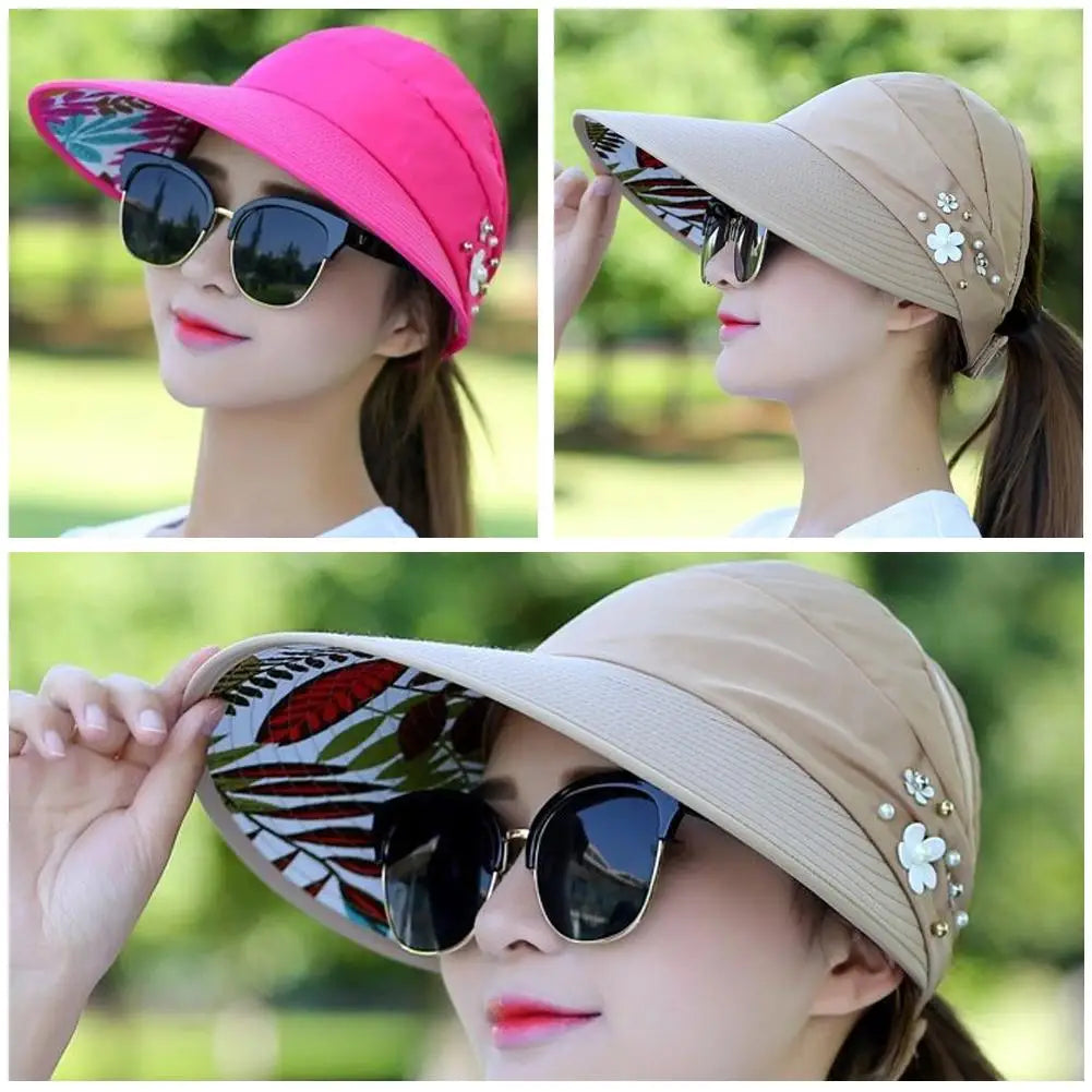 Fashion Summer Sun Hat Wide Brim Foldable Anti-UV Beach Visor Women's Caps