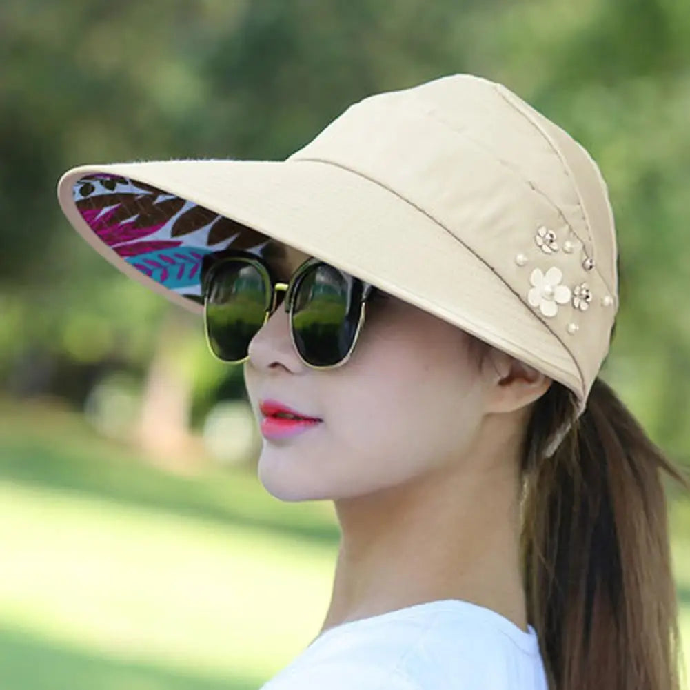 Fashion Summer Sun Hat Wide Brim Foldable Anti-UV Beach Visor Women's Caps