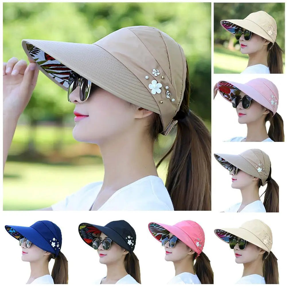 Fashion Summer Sun Hat Wide Brim Foldable Anti-UV Beach Visor Women's Caps