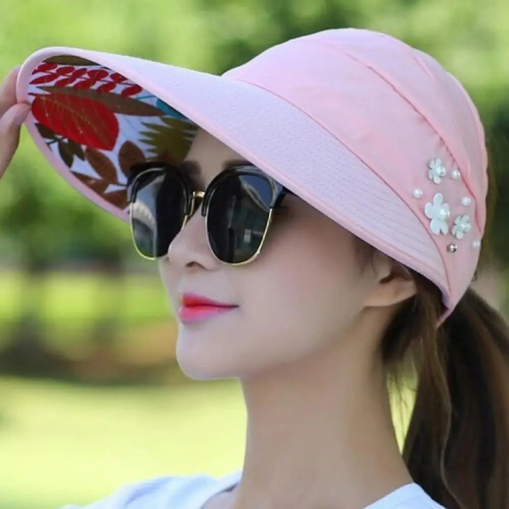 Fashion Summer Sun Hat Wide Brim Foldable Anti-UV Beach Visor Women's Caps