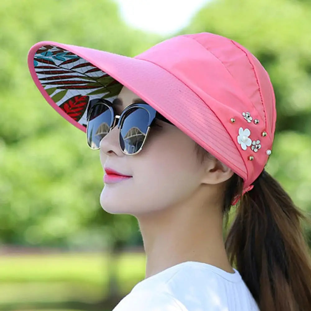 Fashion Summer Sun Hat Wide Brim Foldable Anti-UV Beach Visor Women's Caps