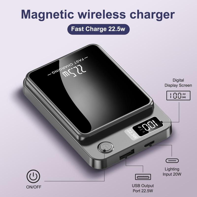Digital Power Display 10000 Mah Wireless Magnetic Power Bank For iPhone & Android Phones
